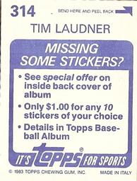 1983 Topps Stickers #314 Tim Laudner Back