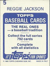1983 Topps Stickers #5 Reggie Jackson Back