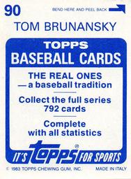 1983 Topps Stickers #90 Tom Brunansky Back