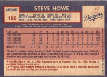 1984 O-Pee-Chee #196 Steve Howe Back