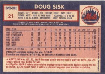 1984 O-Pee-Chee #21 Doug Sisk Back