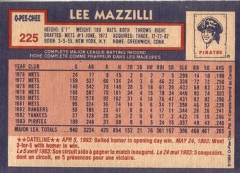 1984 O-Pee-Chee #225 Lee Mazzilli Back