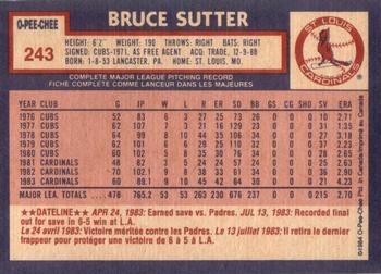 1984 O-Pee-Chee #243 Bruce Sutter Back