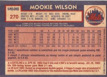 1984 O-Pee-Chee #270 Mookie Wilson Back