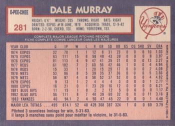 1984 O-Pee-Chee #281 Dale Murray Back