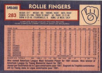 1984 O-Pee-Chee #283 Rollie Fingers Back