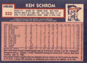 1984 O-Pee-Chee #322 Ken Schrom Back