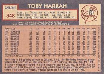 1984 O-Pee-Chee #348 Toby Harrah Back