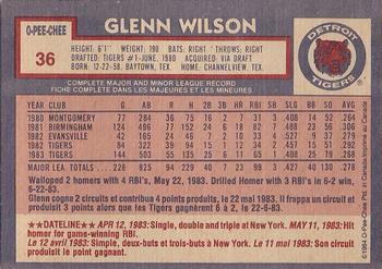 1984 O-Pee-Chee #36 Glenn Wilson Back