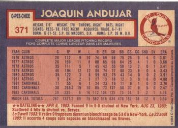 1984 O-Pee-Chee #371 Joaquin Andujar Back