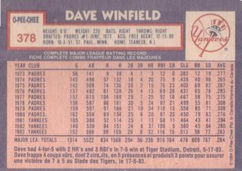 1984 O-Pee-Chee #378 Dave Winfield Back