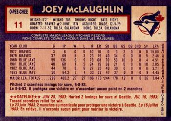 1984 O-Pee-Chee #11 Joey McLaughlin Back
