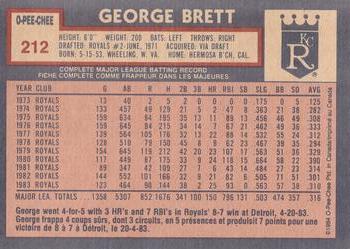 1984 O-Pee-Chee #212 George Brett Back