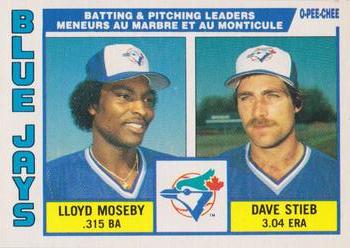 1984 O-Pee-Chee #289 Blue Jays Leaders / Checklist (Lloyd Moseby / Dave Stieb) Front