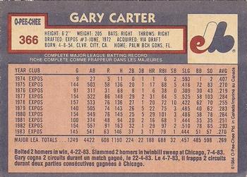 1984 O-Pee-Chee #366 Gary Carter Back