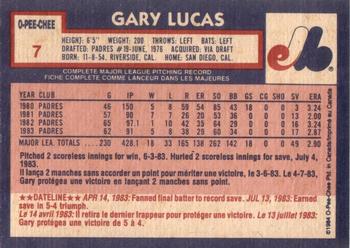 1984 O-Pee-Chee #7 Gary Lucas Back