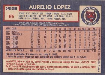 1984 O-Pee-Chee #95 Aurelio Lopez Back