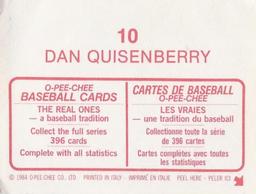 1984 O-Pee-Chee Stickers #10 Dan Quisenberry Back