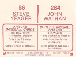 1984 O-Pee-Chee Stickers #86 / 284 Steve Yeager / John Wathan Back