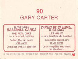1984 O-Pee-Chee Stickers #90 Gary Carter Back
