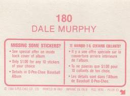 1984 O-Pee-Chee Stickers #180 Dale Murphy Back