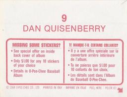 1984 O-Pee-Chee Stickers #9 Dan Quisenberry Back