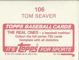 1984 Topps Stickers #106 Tom Seaver Back