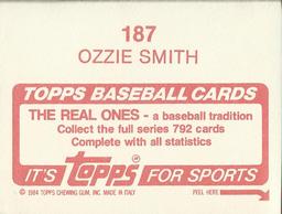 1984 Topps Stickers #187 Ozzie Smith Back