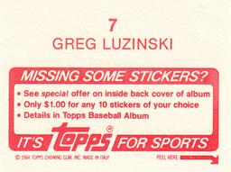 1984 Topps Stickers #7 Greg Luzinski Back