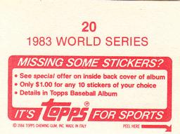 1984 Topps Stickers #20 1983 World Series Back