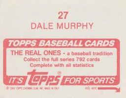 1984 Topps Stickers #27 Dale Murphy Back