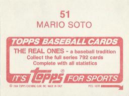 1984 Topps Stickers #51 Mario Soto Back