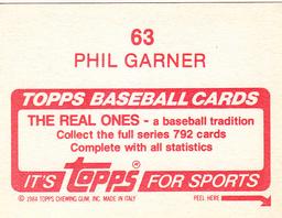 1984 Topps Stickers #63 Phil Garner Back
