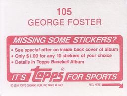 1984 Topps Stickers #105 George Foster Back