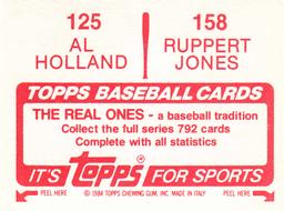 1984 Topps Stickers #125 / 158 Ruppert Jones / Al Holland Back