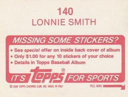 1984 Topps Stickers #140 Lonnie Smith Back