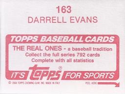1984 Topps Stickers #163 Darrell Evans Back