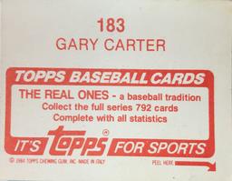 1984 Topps Stickers #183 Gary Carter Back