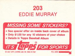 1984 Topps Stickers #203 Eddie Murray Back