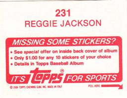 1984 Topps Stickers #231 Reggie Jackson Back
