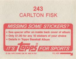 1984 Topps Stickers #243 Carlton Fisk Back