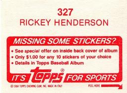 1984 Topps Stickers #327 Rickey Henderson Back
