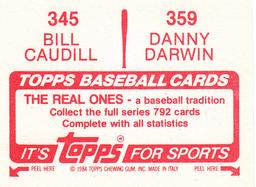 1984 Topps Stickers #345 / 359 Danny Darwin / Bill Caudill Back