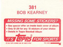1984 Topps Stickers #381 Bob Kearney Back