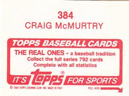 1984 Topps Stickers #384 Craig McMurtry Back