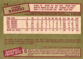 1985 O-Pee-Chee #14 Chris Bando Back