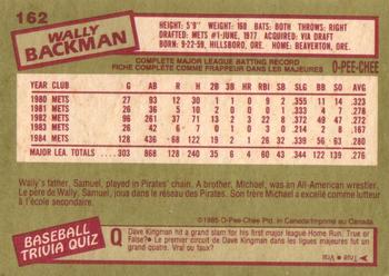 1985 O-Pee-Chee #162 Wally Backman Back