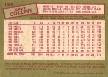1985 O-Pee-Chee #164 Dave Collins Back