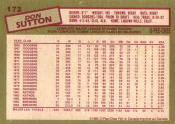 1985 O-Pee-Chee #172 Don Sutton Back