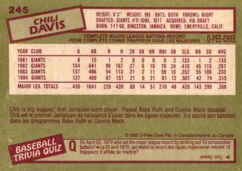 1985 O-Pee-Chee #245 Chili Davis Back